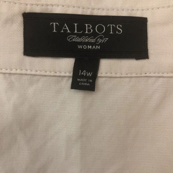 TALBOTS Sz 14W Khaki Button Up Ruffled Neck Long Sleeve Front Pockets Jacket - Picture 2 of 6